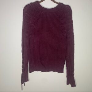 Lace-up sleeve Sweater plum burgundy size MEDIUM whimsigoth boho Cottagecore